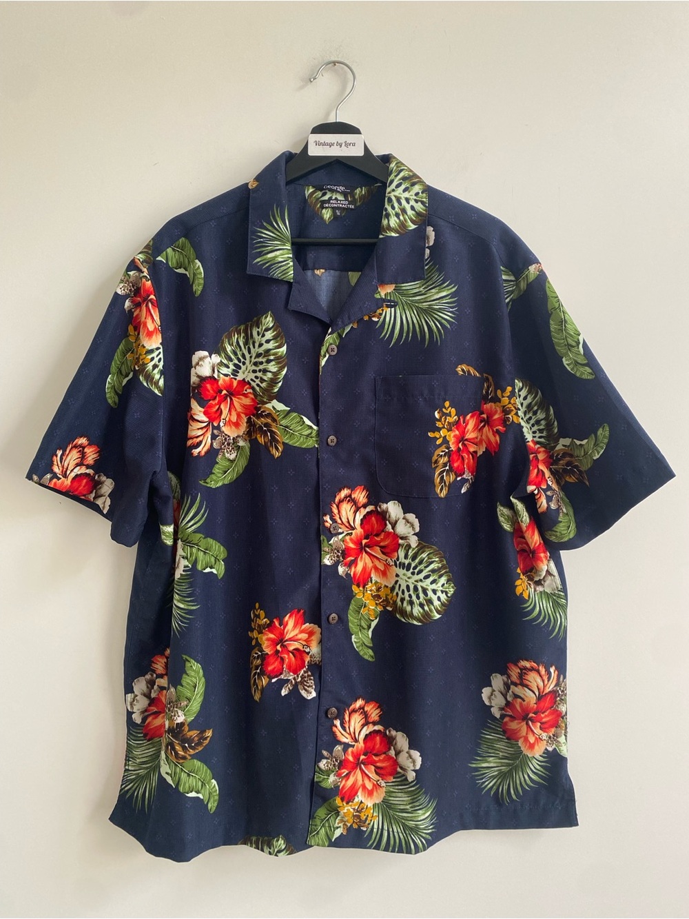 George Navy Tropical Floral Short-Sleeve Button-Down Shirt 2/$20